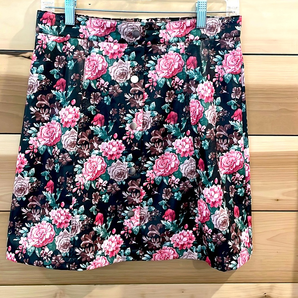 Modcloth floral fake leather skirt
